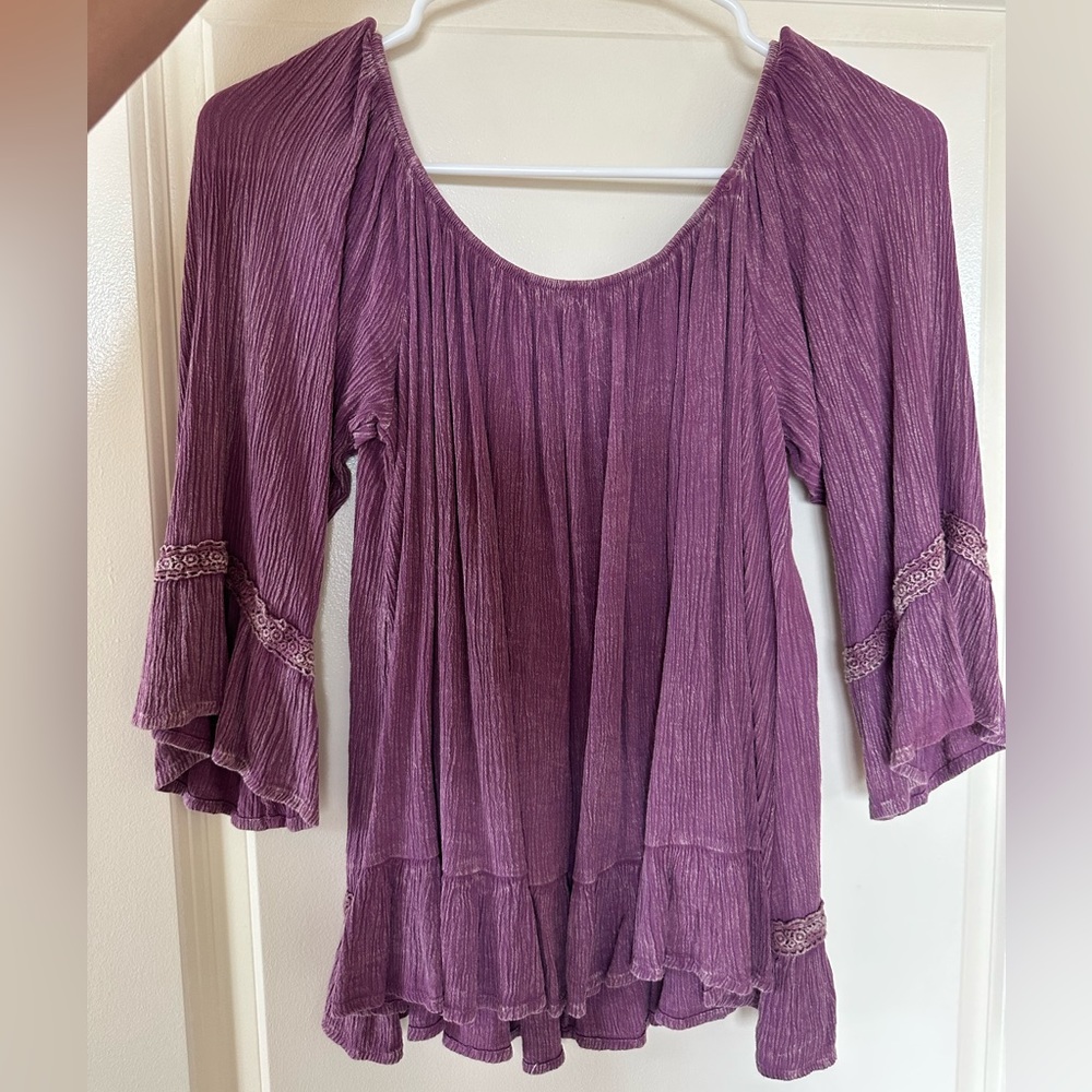 Altar’s State purple off the shoulder top. Size L